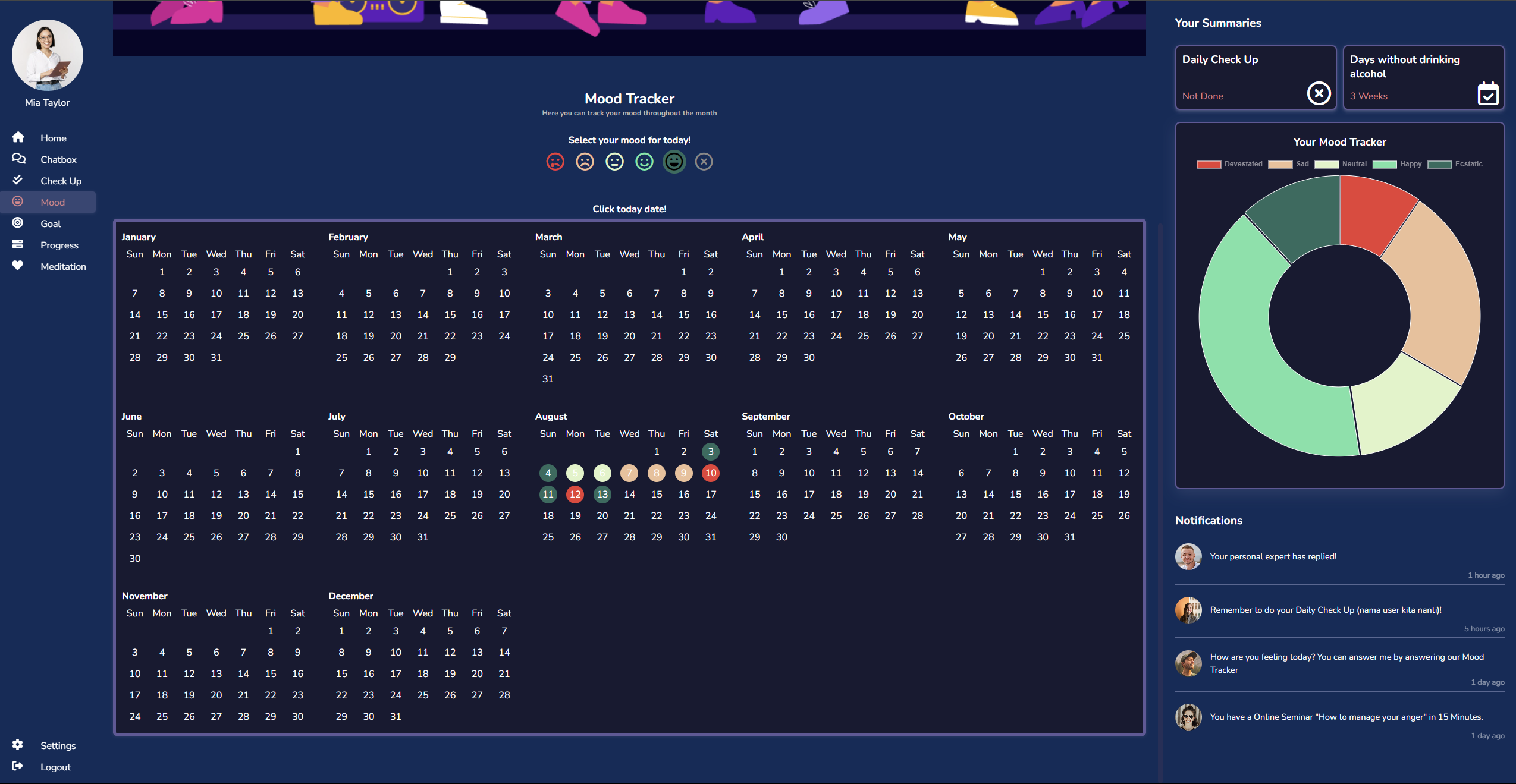 WellMind Mood Tracker page